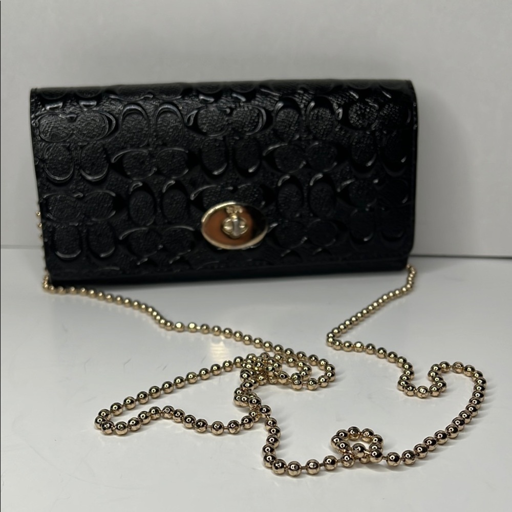 Coach Riley Black Patent Leather Full Logo Crossbody Wallet on a Chain Bag - Picture 4 of 13